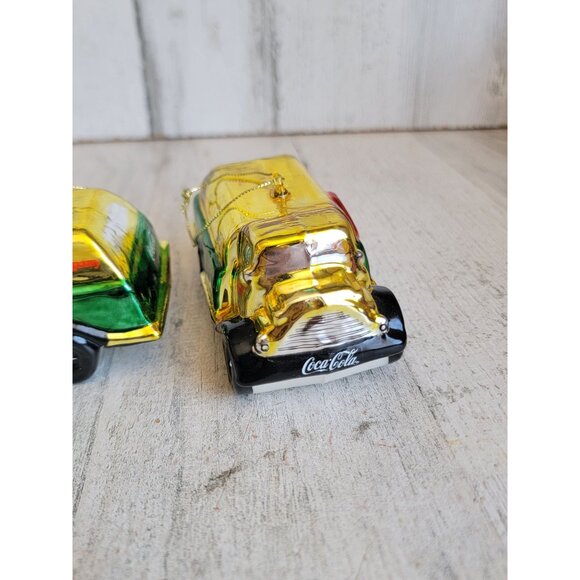Blown glass bottling company Coca-Cola truck delivery ornament xmas set - Picture 4 of 9